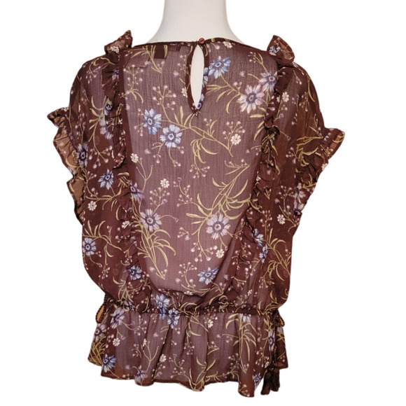 American Eagle Sheer Floral Top Fairy Core Ruffles Festival Summer Boho-M - Picture 2 of 8